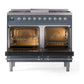 ILVE Nostalgie II 40-Inch Dual Fuel Range with 6 Sealed Burners + Griddle, 4.3 cu. ft. Oven, Blue Grey with Chrome Trim, Natural Gas, Solid Door, UPD40FQNMPBGC