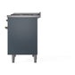 ILVE Nostalgie II 40-Inch Dual Fuel Range with 6 Sealed Burners + Griddle, 4.3 cu. ft. Oven, Blue Grey with Brass Trim, Natural Gas, Solid Door, UPD40FQNMPBGG