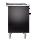 ILVE Nostalgie II 40-Inch Dual Fuel Range with 6 Sealed Burners + Griddle, 4.3 cu. ft. Oven, Glossy Black with Burnished Trim, Liquid Propane, Solid Door, UPD40FQNMPBKBLP