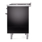 ILVE Nostalgie II 40-Inch Dual Fuel Range with 6 Sealed Burners + Griddle, 4.3 cu. ft. Oven, Glossy Black with Chrome Trim, Natural Gas, Solid Door, UPD40FQNMPBKC