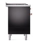 ILVE Nostalgie II 40-Inch Dual Fuel Range with 6 Sealed Burners + Griddle, 4.3 cu. ft. Oven, Glossy Black with Copper Trim, Natural Gas, Solid Door, UPD40FQNMPBKP