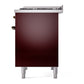 ILVE Nostalgie II 40-Inch Dual Fuel Range with 6 Sealed Burners + Griddle, 4.3 cu. ft. Oven, Burgundy with Burnished Trim, Liquid Propane, Solid Door, UPD40FQNMPBUBLP