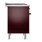 ILVE Nostalgie II 40-Inch Dual Fuel Range with 6 Sealed Burners + Griddle, 4.3 cu. ft. Oven, Burgundy with Burnished Trim, Natural Gas, Solid Door, UPD40FQNMPBUB