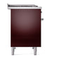 ILVE Nostalgie II 40-Inch Dual Fuel Range with 6 Sealed Burners + Griddle, 4.3 cu. ft. Oven, Burgundy with Chrome Trim, Natural Gas, Solid Door, UPD40FQNMPBUC