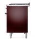 ILVE Nostalgie II 40-Inch Dual Fuel Range with 6 Sealed Burners + Griddle, 4.3 cu. ft. Oven, Burgundy with Chrome Trim, Natural Gas, Solid Door, UPD40FQNMPBUC