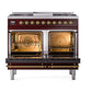 ILVE Nostalgie II 40-Inch Dual Fuel Range with 6 Sealed Burners + Griddle, 4.3 cu. ft. Oven, Burgundy with Brass Trim, Liquid Propane, Solid Door, UPD40FQNMPBUGLP