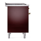 ILVE Nostalgie II 40-Inch Dual Fuel Range with 6 Sealed Burners + Griddle, 4.3 cu. ft. Oven, Burgundy with Brass Trim, Natural Gas, Solid Door, UPD40FQNMPBUG