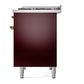 ILVE Nostalgie II 40-Inch Dual Fuel Range with 6 Sealed Burners + Griddle, 4.3 cu. ft. Oven, Burgundy with Brass Trim, Natural Gas, Solid Door, UPD40FQNMPBUG