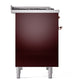 ILVE Nostalgie II 40-Inch Dual Fuel Range with 6 Sealed Burners + Griddle, 4.3 cu. ft. Oven, Burgundy with Copper Trim, Natural Gas, Solid Door, UPD40FQNMPBUP