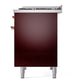 ILVE Nostalgie II 40-Inch Dual Fuel Range with 6 Sealed Burners + Griddle, 4.3 cu. ft. Oven, Burgundy with Copper Trim, Natural Gas, Solid Door, UPD40FQNMPBUP