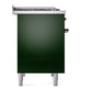 ILVE Nostalgie II 40-Inch Dual Fuel Range with 6 Sealed Burners + Griddle, 4.3 cu. ft. Oven, Emerald Green with Burnished Trim, Natural Gas, Solid Door, UPD40FQNMPEGB