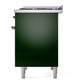 ILVE Nostalgie II 40-Inch Dual Fuel Range with 6 Sealed Burners + Griddle, 4.3 cu. ft. Oven, Emerald Green with Brass Trim, Liquid Propane, Solid Door, UPD40FQNMPEGGLP