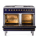ILVE Nostalgie II 40-Inch Dual Fuel Range with 6 Sealed Burners + Griddle, 4.3 cu. ft. Oven, Midnight Blue with Burnished Trim, Liquid Propane, Solid Door, UPD40FQNMPMBBLP