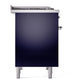 ILVE Nostalgie II 40-Inch Dual Fuel Range with 6 Sealed Burners + Griddle, 4.3 cu. ft. Oven, Midnight Blue with Chrome Trim, Natural Gas, Solid Door, UPD40FQNMPMBC