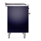 ILVE Nostalgie II 40-Inch Dual Fuel Range with 6 Sealed Burners + Griddle, 4.3 cu. ft. Oven, Midnight Blue with Brass Trim, Natural Gas, Solid Door, UPD40FQNMPMBG