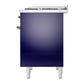 ILVE Nostalgie II 40-Inch Dual Fuel Range with 6 Sealed Burners + Griddle, 4.3 cu. ft. Oven, Midnight Blue with Brass Trim, Natural Gas, Solid Door, UPD40FQNMPMBG