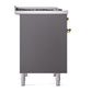 ILVE Nostalgie II 40-Inch Dual Fuel Range with 6 Sealed Burners + Griddle, 4.3 cu. ft. Oven, Graphite Matte with Brass Trim, Liquid Propane, Solid Door, UPD40FQNMPMGGLP
