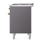 ILVE Nostalgie II 40-Inch Dual Fuel Range with 6 Sealed Burners + Griddle, 4.3 cu. ft. Oven, Graphite Matte with Brass Trim, Natural Gas, Solid Door, UPD40FQNMPMGG