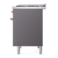 ILVE Nostalgie II 40-Inch Dual Fuel Range with 6 Sealed Burners + Griddle, 4.3 cu. ft. Oven, Graphite Matte with Copper Trim, Natural Gas, Solid Door, UPD40FQNMPMGP