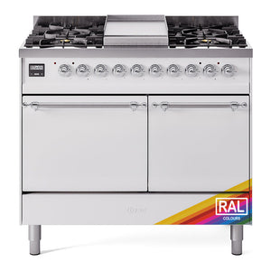 ILVE Nostalgie II 40-Inch Dual Fuel Range with 6 Sealed Burners + Griddle, 4.3 cu. ft. Oven, RAL with Chrome Trim, Natural Gas, Solid Door, UPD40FQNMPRAC
