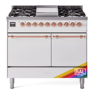 ILVE Nostalgie II 40-Inch Dual Fuel Range with 6 Sealed Burners + Griddle, 4.3 cu. ft. Oven, RAL with Copper Trim, Natural Gas, Solid Door, UPD40FQNMPRAP