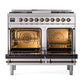 ILVE Nostalgie II 40-Inch Dual Fuel Range with 6 Sealed Burners + Griddle, 4.3 cu. ft. Oven, Stainless Steel with Burnished Trim, Natural Gas, Solid Door, UPD40FQNMPSSB