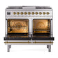 ILVE Nostalgie II 40-Inch Dual Fuel Range with 6 Sealed Burners + Griddle, 4.3 cu. ft. Oven, Stainless Steel with Brass Trim, Liquid Propane, Solid Door, UPD40FQNMPSSGLP