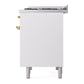 ILVE Nostalgie II 40-Inch Dual Fuel Range with 6 Sealed Burners + Griddle, 4.3 cu. ft. Oven, White with Brass Trim, Liquid Propane, Solid Door, UPD40FQNMPWHGLP