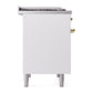 ILVE Nostalgie II 40-Inch Dual Fuel Range with 6 Sealed Burners + Griddle, 4.3 cu. ft. Oven, White with Brass Trim, Natural Gas, Solid Door, UPD40FQNMPWHG