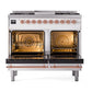 ILVE Nostalgie II 40-Inch Dual Fuel Range with 6 Sealed Burners + Griddle, 4.3 cu. ft. Oven, White with Copper Trim, Liquid Propane, Solid Door, UPD40FQNMPWHPLP