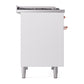 ILVE Nostalgie II 40-Inch Dual Fuel Range with 6 Sealed Burners + Griddle, 4.3 cu. ft. Oven, White with Copper Trim, Liquid Propane, Solid Door, UPD40FQNMPWHPLP