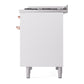 ILVE Nostalgie II 40-Inch Dual Fuel Range with 6 Sealed Burners + Griddle, 4.3 cu. ft. Oven, White with Copper Trim, Liquid Propane, Solid Door, UPD40FQNMPWHPLP