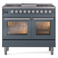 ILVE Professional Plus II 40-Inch Dual Fuel Range with 6 Sealed Burners + Griddle, 4.3 cu. ft. Oven, Blue Grey, Liquid Propane, Triple Glass Door, UPD40FWMPBGLP