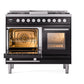 ILVE Professional Plus II 40-Inch Dual Fuel Range with 6 Sealed Burners + Griddle, 4.3 cu. ft. Oven, Glossy Black, Liquid Propane, Triple Glass Door, UPD40FWMPBKLP