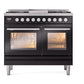 ILVE Professional Plus II 40-Inch Dual Fuel Range with 6 Sealed Burners + Griddle, 4.3 cu. ft. Oven, Glossy Black, Natural Gas, Triple Glass Door, UPD40FWMPBK