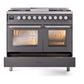 ILVE Professional Plus II 40-Inch Dual Fuel Range with 6 Sealed Burners + Griddle, 4.3 cu. ft. Oven, Graphite Matte, Liquid Propane, Triple Glass Door, UPD40FWMPMGLP