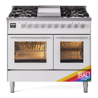 ILVE Professional Plus II 40-Inch Dual Fuel Range with 6 Sealed Burners + Griddle, 4.3 cu. ft. Oven, RAL, Liquid Propane, Triple Glass Door, UPD40FWMPRALP