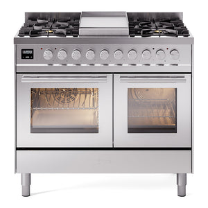 ILVE Professional Plus II 40-Inch Dual Fuel Range with 6 Sealed Burners + Griddle, 4.3 cu. ft. Oven, Stainless Steel, Liquid Propane, Triple Glass Door, UPD40FWMPSSLP