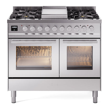 ILVE Professional Plus II 40-Inch Dual Fuel Range with 6 Sealed Burners + Griddle, 4.3 cu. ft. Oven, Stainless Steel, Natural Gas, Triple Glass Door, UPD40FWMPSS