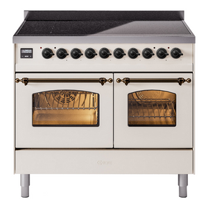 ILVE Nostalgie II 40-Inch Induction Range with 6 Induction Elements, 4.3 cu. ft. Oven, Antique White with Burnished Trim, Triple Glass Door, UPDI406NMPAWB