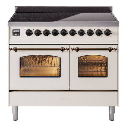 ILVE Nostalgie II 40-Inch Induction Range with 6 Induction Elements, 4.3 cu. ft. Oven, Antique White with Burnished Trim, Triple Glass Door, UPDI406NMPAWB
