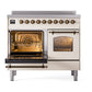 ILVE Nostalgie II 40-Inch Induction Range with 6 Induction Elements, 4.3 cu. ft. Oven, Antique White with Burnished Trim, Triple Glass Door, UPDI406NMPAWB