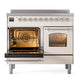 ILVE Nostalgie II 40-Inch Induction Range with 6 Induction Elements, 4.3 cu. ft. Oven, Antique White with Chrome Trim, Triple Glass Door, UPDI406NMPAWC