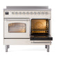 ILVE Nostalgie II 40-Inch Induction Range with 6 Induction Elements, 4.3 cu. ft. Oven, Antique White with Chrome Trim, Triple Glass Door, UPDI406NMPAWC