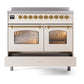ILVE Nostalgie II 40-Inch Induction Range with 6 Induction Elements, 4.3 cu. ft. Oven, Antique White with Brass Trim, Triple Glass Door, UPDI406NMPAWG