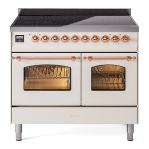 ILVE Nostalgie II 40-Inch Induction Range with 6 Induction Elements, 4.3 cu. ft. Oven, Antique White with Copper Trim, Triple Glass Door, UPDI406NMPAWP
