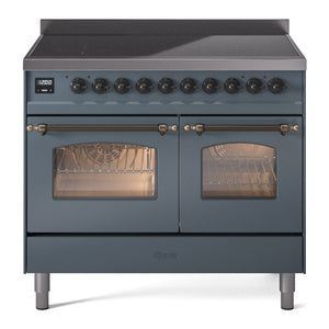 ILVE Nostalgie II 40-Inch Induction Range with 6 Induction Elements, 4.3 cu. ft. Oven, Blue Grey with Burnished Trim, Triple Glass Door, UPDI406NMPBGB