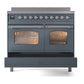 ILVE Nostalgie II 40-Inch Induction Range with 6 Induction Elements, 4.3 cu. ft. Oven, Blue Grey with Chrome Trim, Triple Glass Door, UPDI406NMPBGC