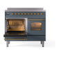 ILVE Nostalgie II 40-Inch Induction Range with 6 Induction Elements, 4.3 cu. ft. Oven, Blue Grey with Brass Trim, Triple Glass Door, UPDI406NMPBGG