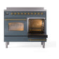 ILVE Nostalgie II 40-Inch Induction Range with 6 Induction Elements, 4.3 cu. ft. Oven, Blue Grey with Brass Trim, Triple Glass Door, UPDI406NMPBGG